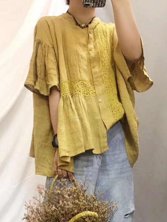 Original Solid Lace Blouses&Shirts Tops