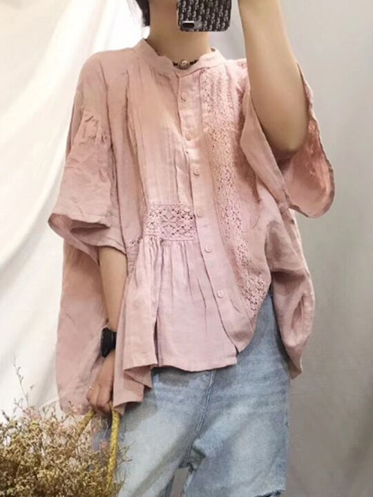 Original Solid Lace Blouses&Shirts Tops