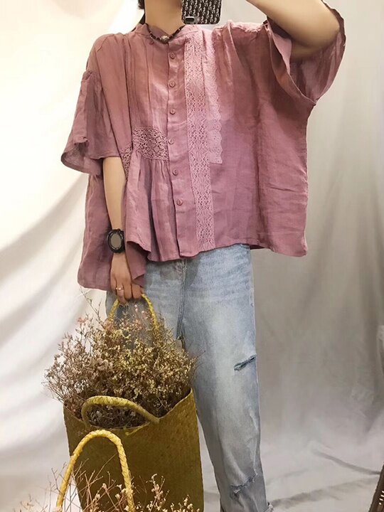 Original Solid Lace Blouses&Shirts Tops