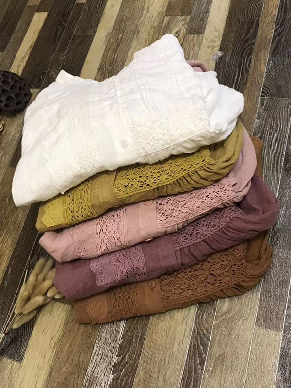 Original Solid Lace Blouses&Shirts Tops