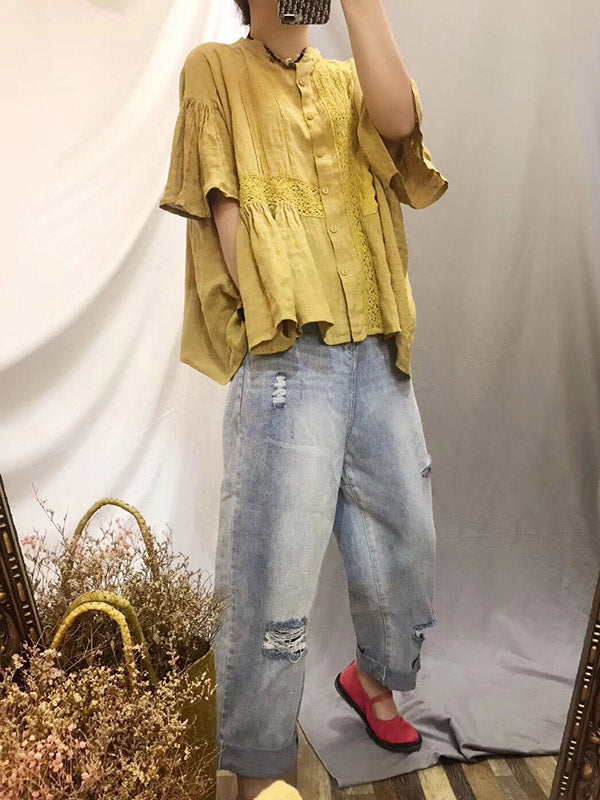 Original Solid Lace Blouses&Shirts Tops