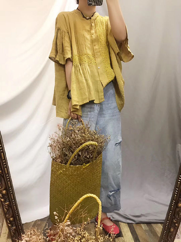 Original Solid Lace Blouses&Shirts Tops