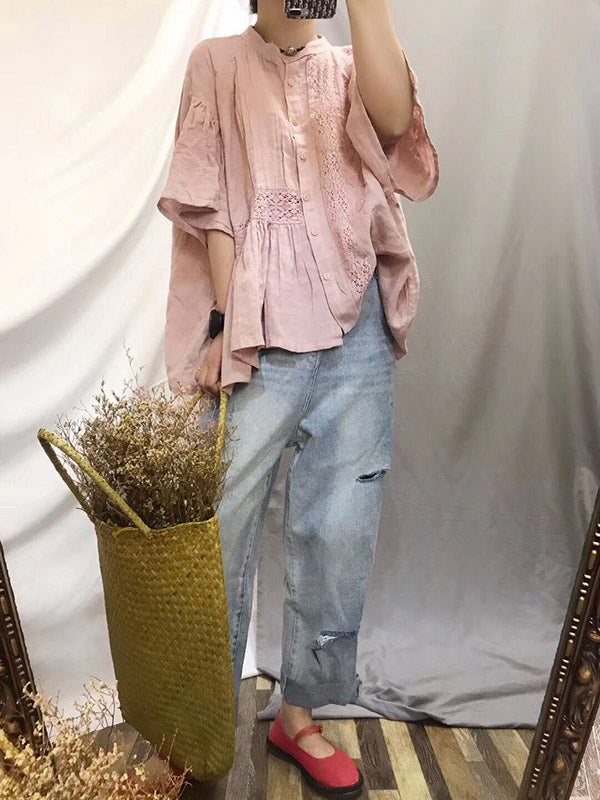 Original Solid Lace Blouses&Shirts Tops