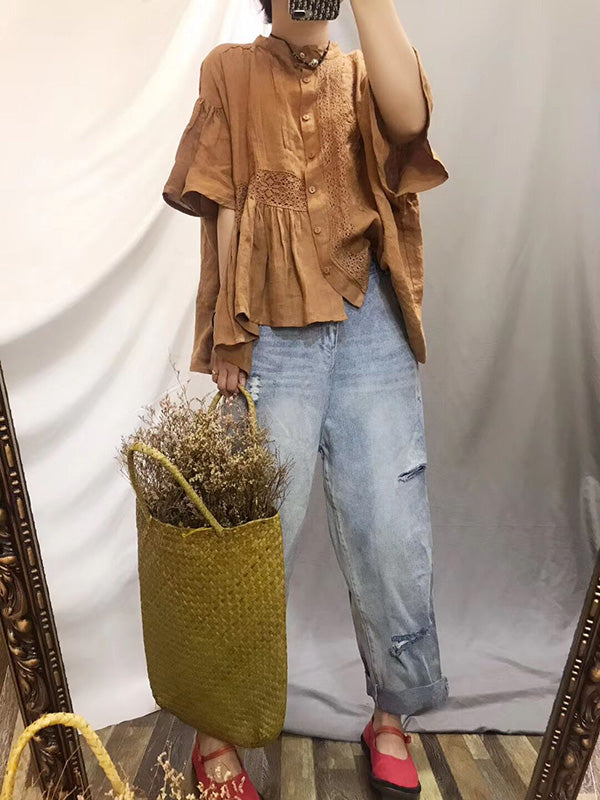 Original Solid Lace Blouses&Shirts Tops