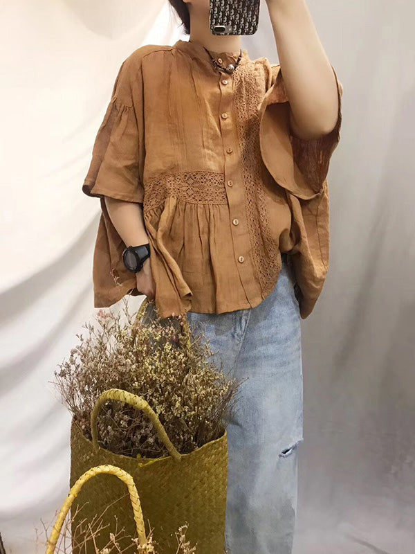 Original Solid Lace Blouses&Shirts Tops