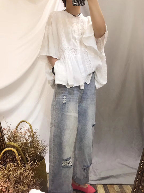 Original Solid Lace Blouses&Shirts Tops