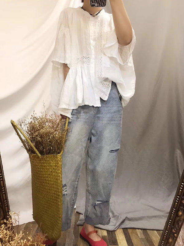 Original Solid Lace Blouses&Shirts Tops