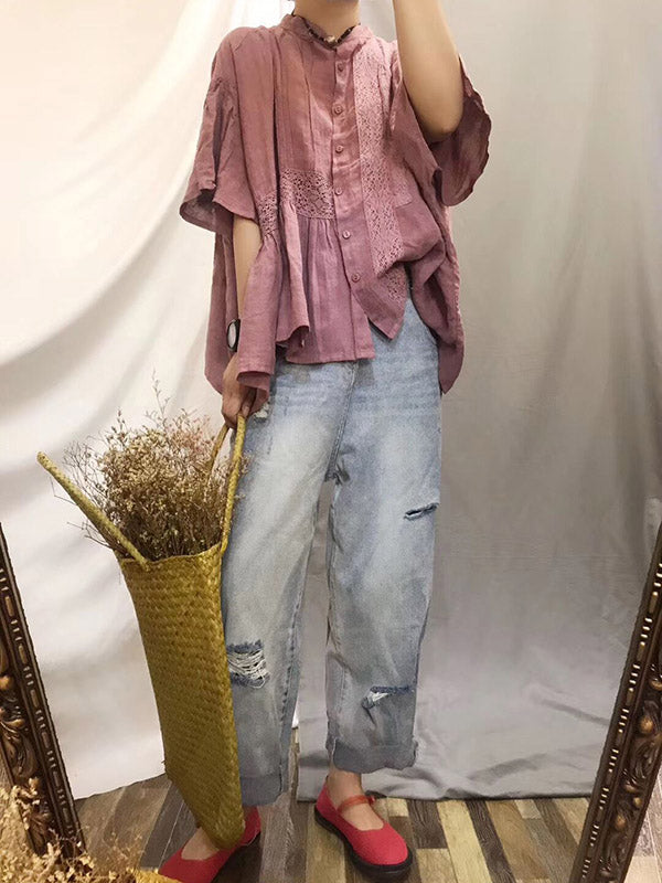 Original Solid Lace Blouses&Shirts Tops