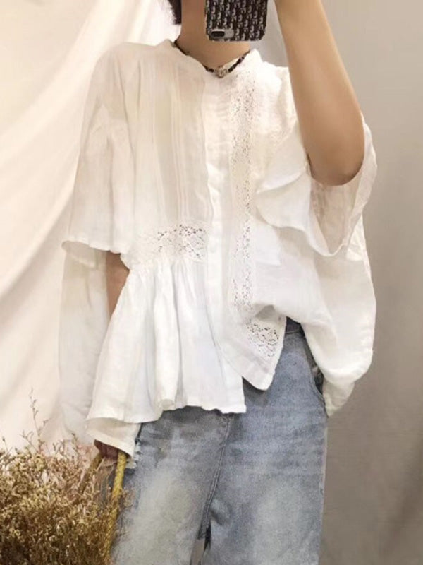 Original Solid Lace Blouses&Shirts Tops