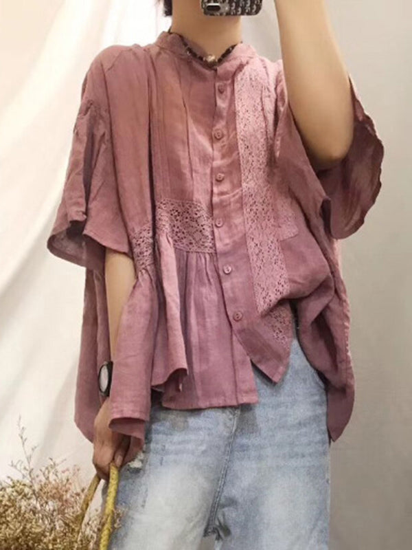 Original Solid Lace Blouses&Shirts Tops