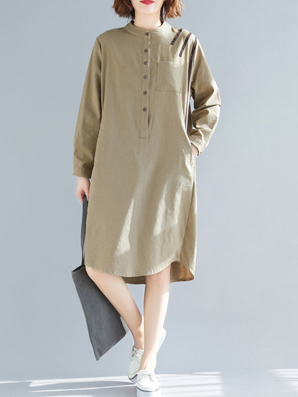 Original Solid Round-Neck Shirt Dress
