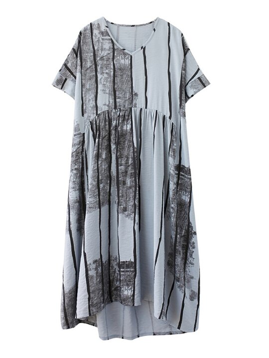 Original Striped V-Neck Shirt Dress