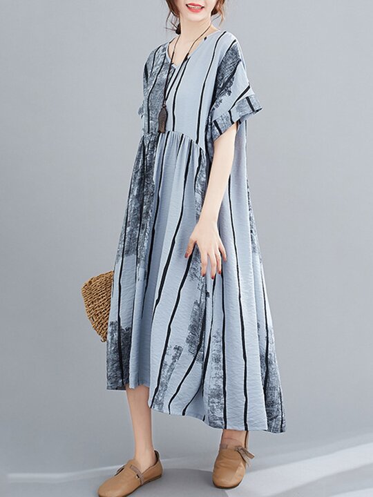 Original Striped V-Neck Shirt Dress