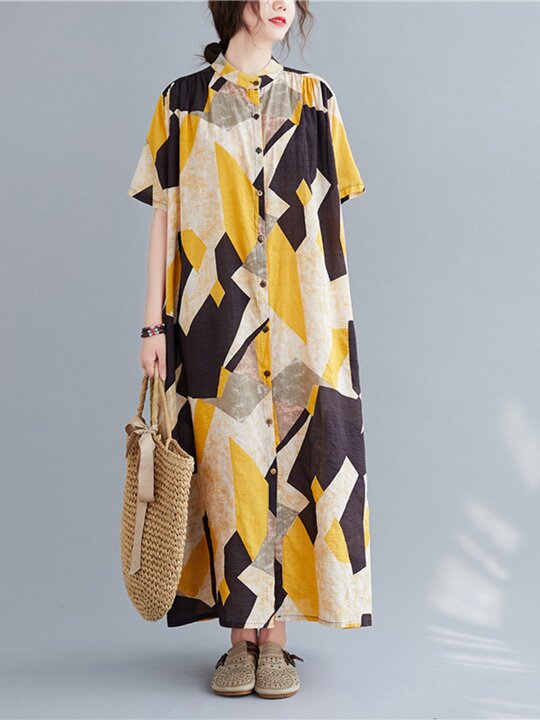 Original Printed Stand Collar Dress