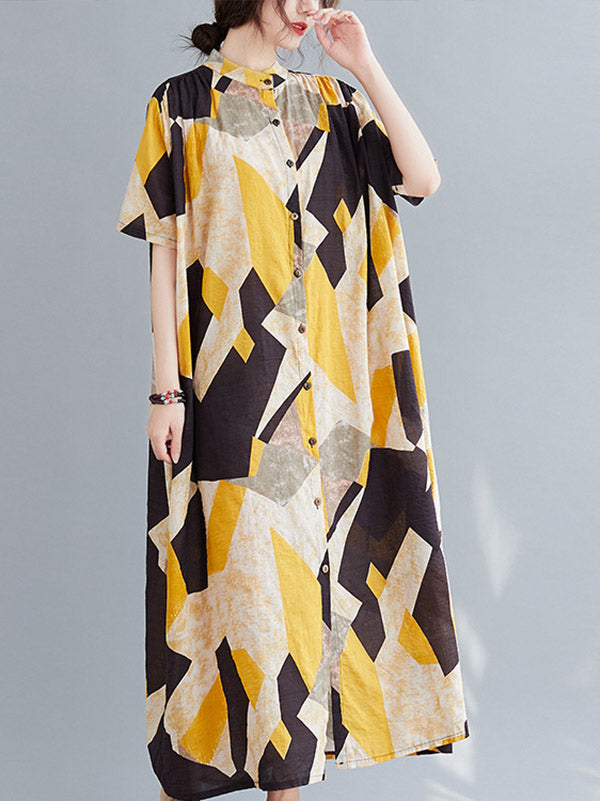 Original Printed Stand Collar Dress