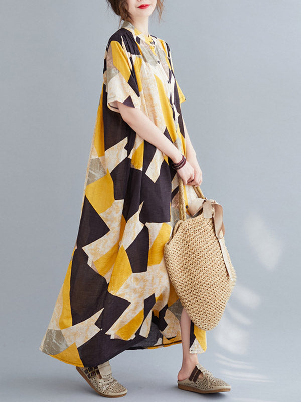 Original Printed Stand Collar Dress