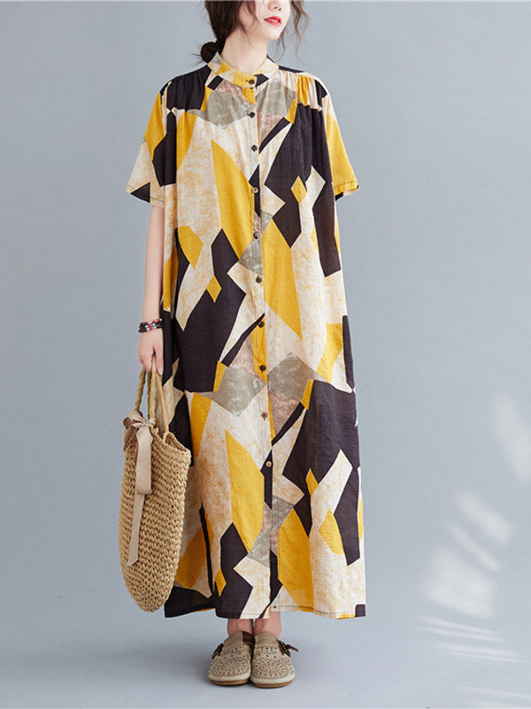 Original Printed Stand Collar Dress
