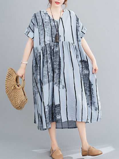 Original Striped V-Neck Shirt Dress