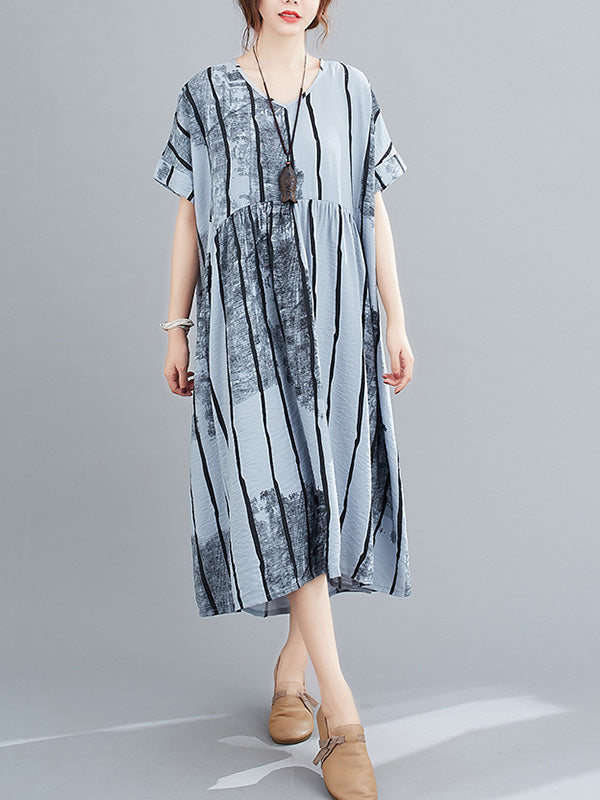 Original Striped V-Neck Shirt Dress