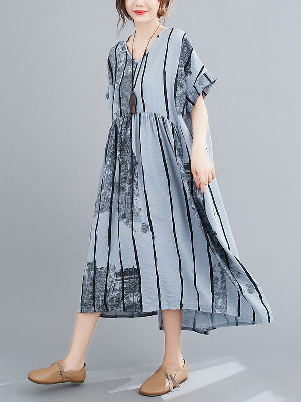 Original Striped V-Neck Shirt Dress