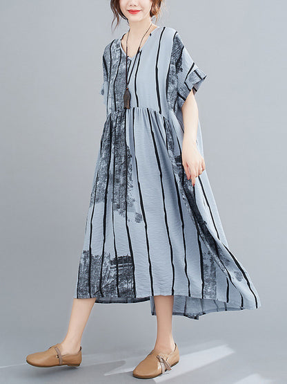 Original Striped V-Neck Shirt Dress