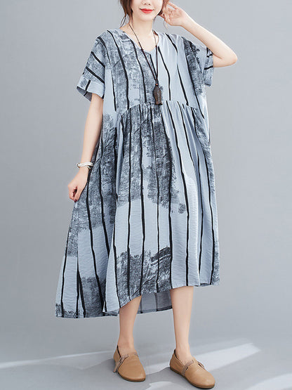 Original Striped V-Neck Shirt Dress
