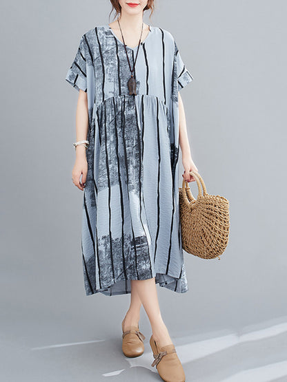 Original Striped V-Neck Shirt Dress
