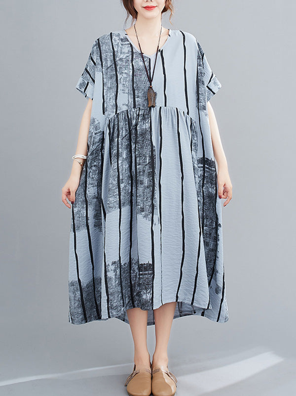 Original Striped V-Neck Shirt Dress