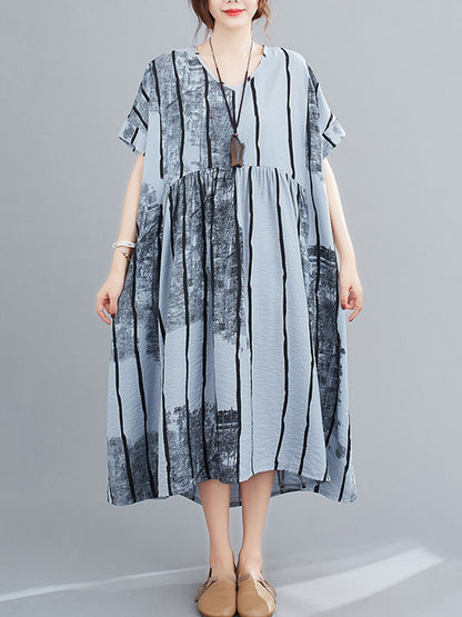 Original Striped V-Neck Shirt Dress