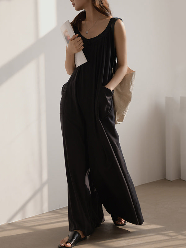Original Solid Empire Elasticity Wide Leg Jumpsuits