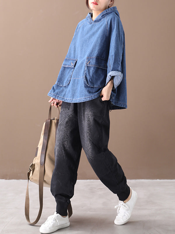 Original Solid Denim Hoodies&Sweatshirts