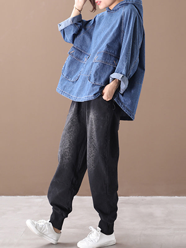 Original Solid Denim Hoodies&Sweatshirts