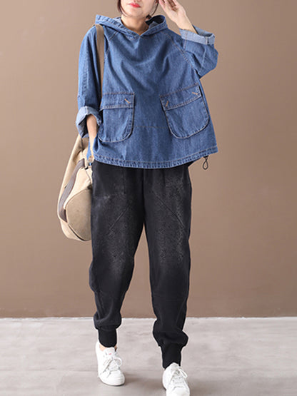 Original Solid Denim Hoodies&Sweatshirts
