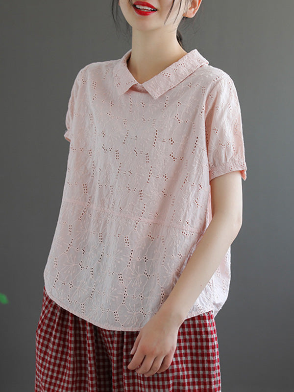 Artistic Retro Solid Hollow T-Shirt