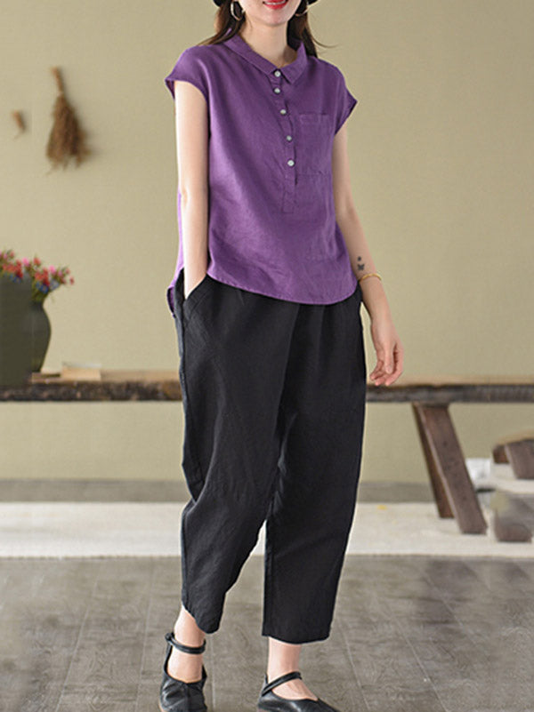 Original Solid Lapel Blouses&Shirts Tops