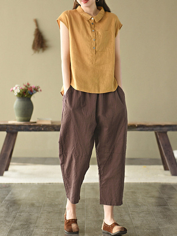 Original Solid Lapel Blouses&Shirts Tops