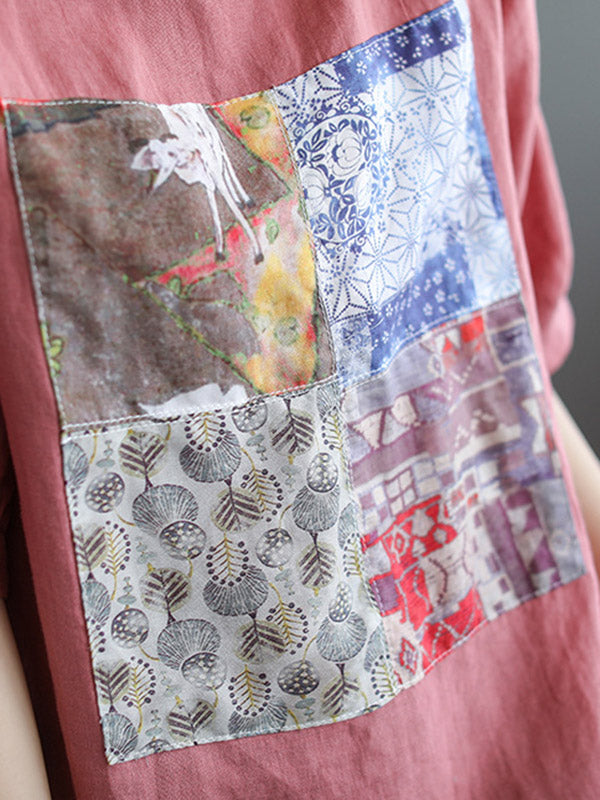 Artistic Retro Split-Joint Printed T-Shirts Tops