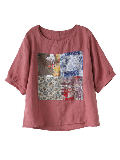 Artistic Retro Split-Joint Printed T-Shirts Tops