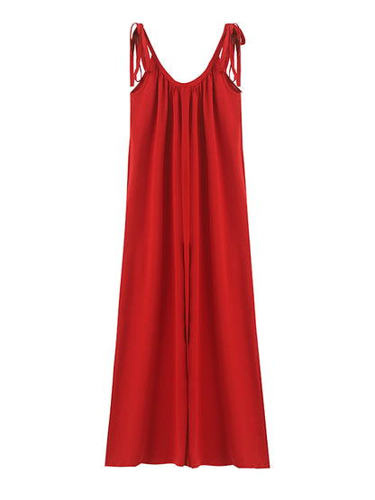 Original Solid Pleats Cropped Suspender Jumpsuits