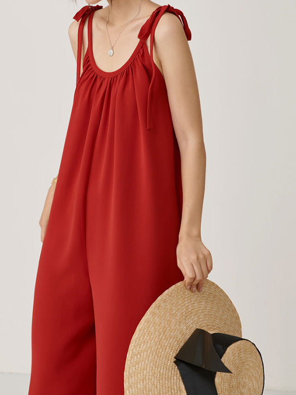 Original Solid Pleats Cropped Suspender Jumpsuits