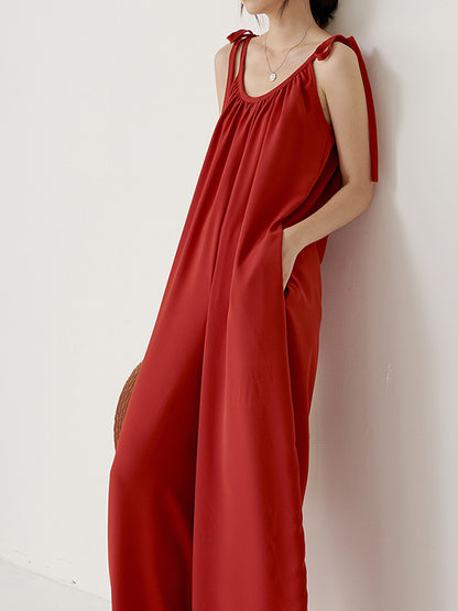 Original Solid Pleats Cropped Suspender Jumpsuits
