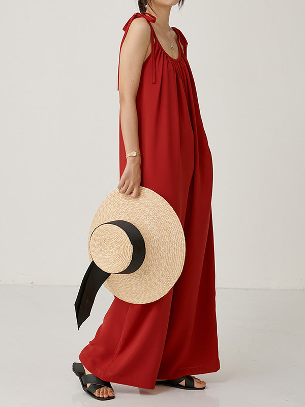 Original Solid Pleats Cropped Suspender Jumpsuits