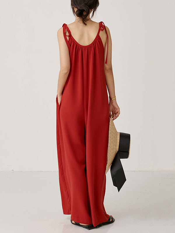 Original Solid Pleats Cropped Suspender Jumpsuits