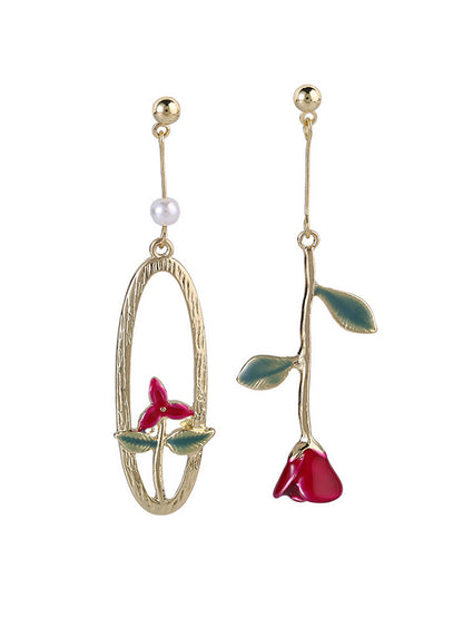 Artistic Retro Asymmetric Rose Earrings