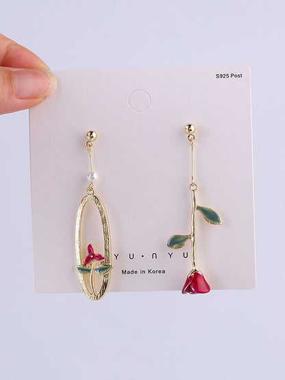Artistic Retro Asymmetric Rose Earrings
