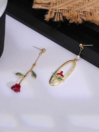Artistic Retro Asymmetric Rose Earrings
