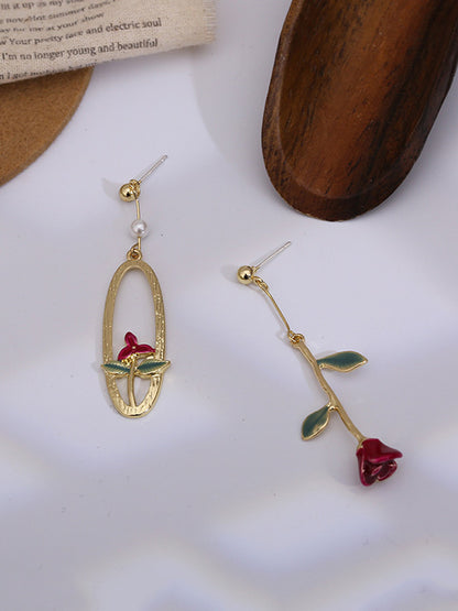 Artistic Retro Asymmetric Rose Earrings
