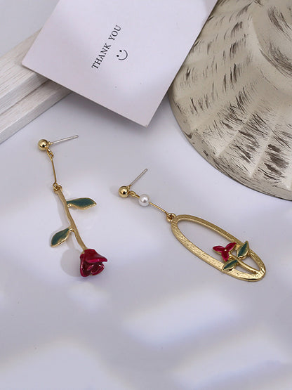 Artistic Retro Asymmetric Rose Earrings