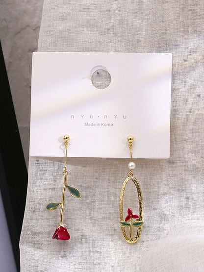 Artistic Retro Asymmetric Rose Earrings