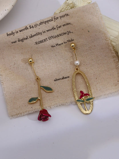 Artistic Retro Asymmetric Rose Earrings